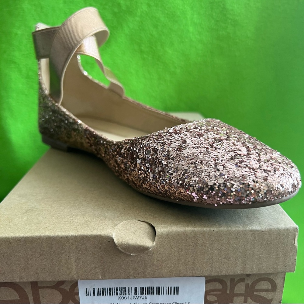 Sparkly ballerina flats, rose gold, size 6.5